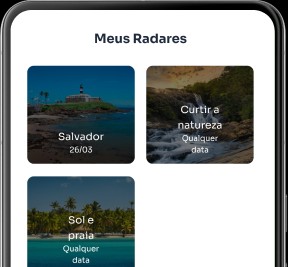 Imagem de uma tela de celular exibindo a página do RadarMax, onde é possível visualizar todos os radares cadastrados.