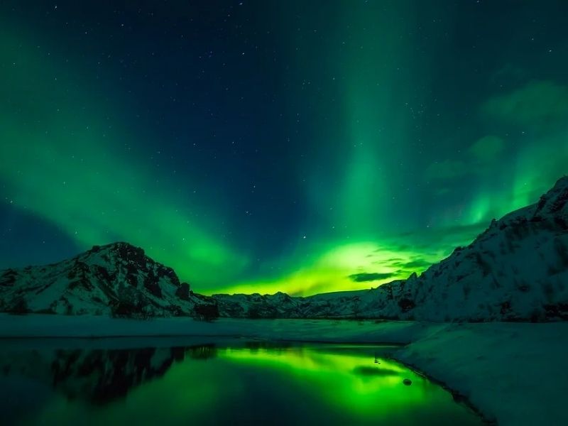 aurora boreal nos céus da Islândia