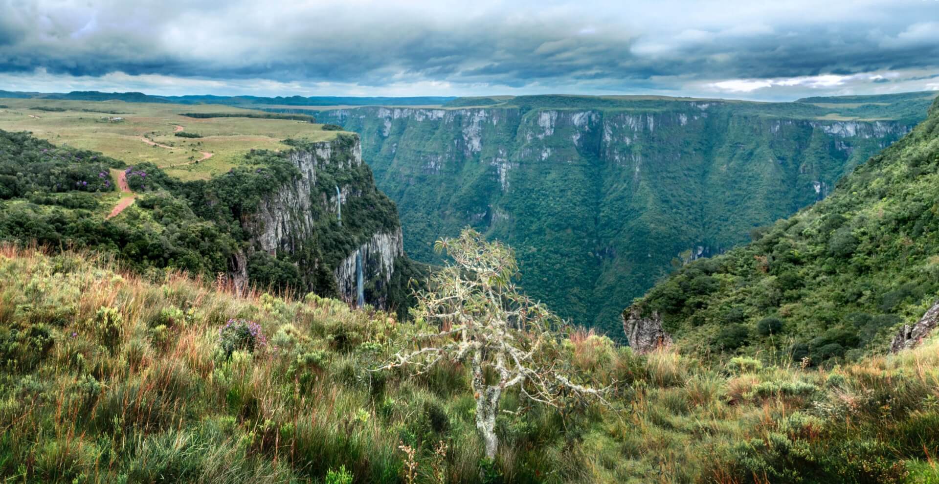 vista de uma das chapadas do parque nacional de aparados da serra. Vista da natureza e montanhas ao fundo